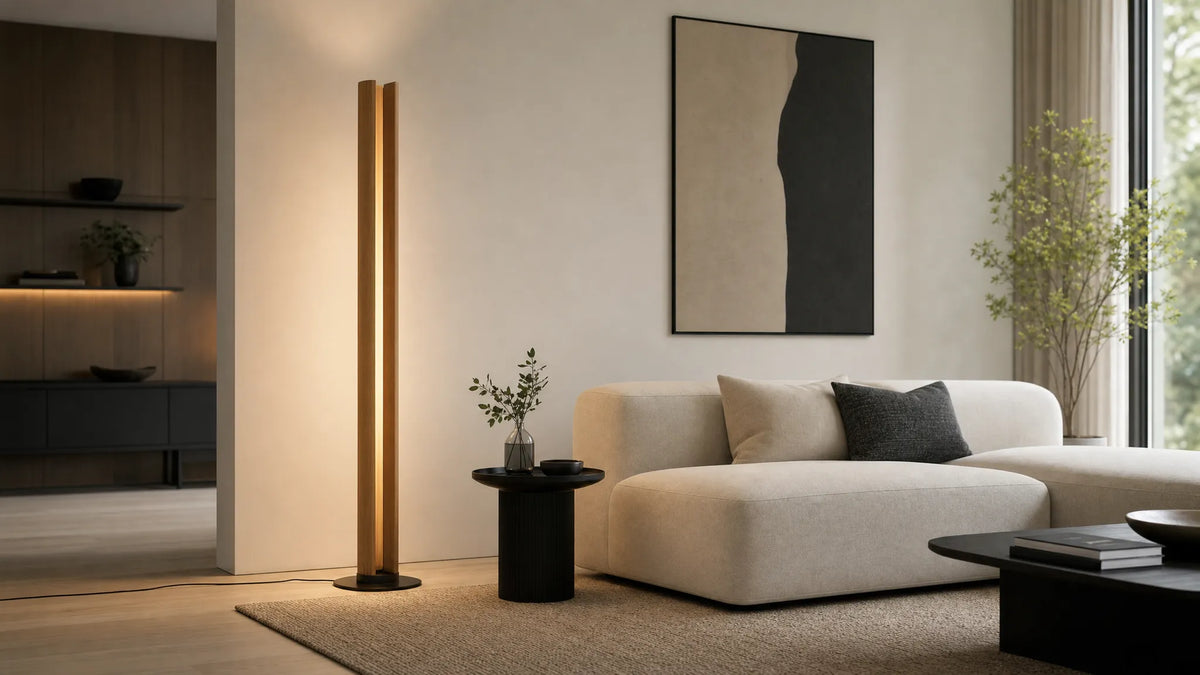 Holz Stehlampe modern stylen statt rustikal wirken