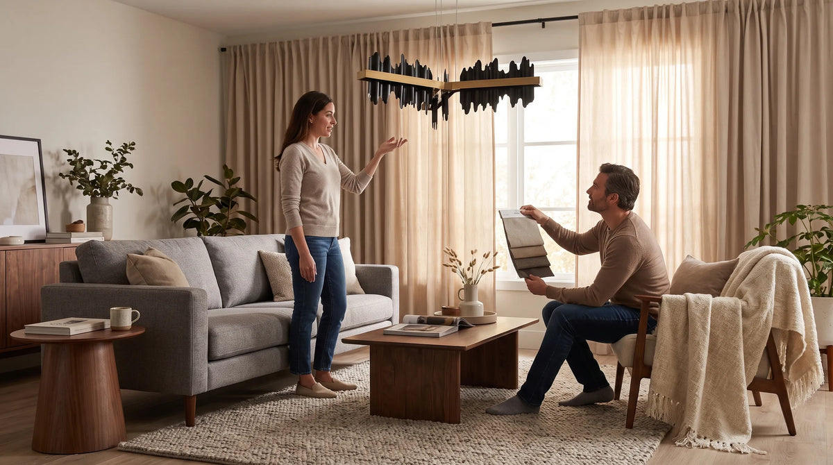 Industrielle Hängeleuchten im Wohnzimmer wohnlich gestalten